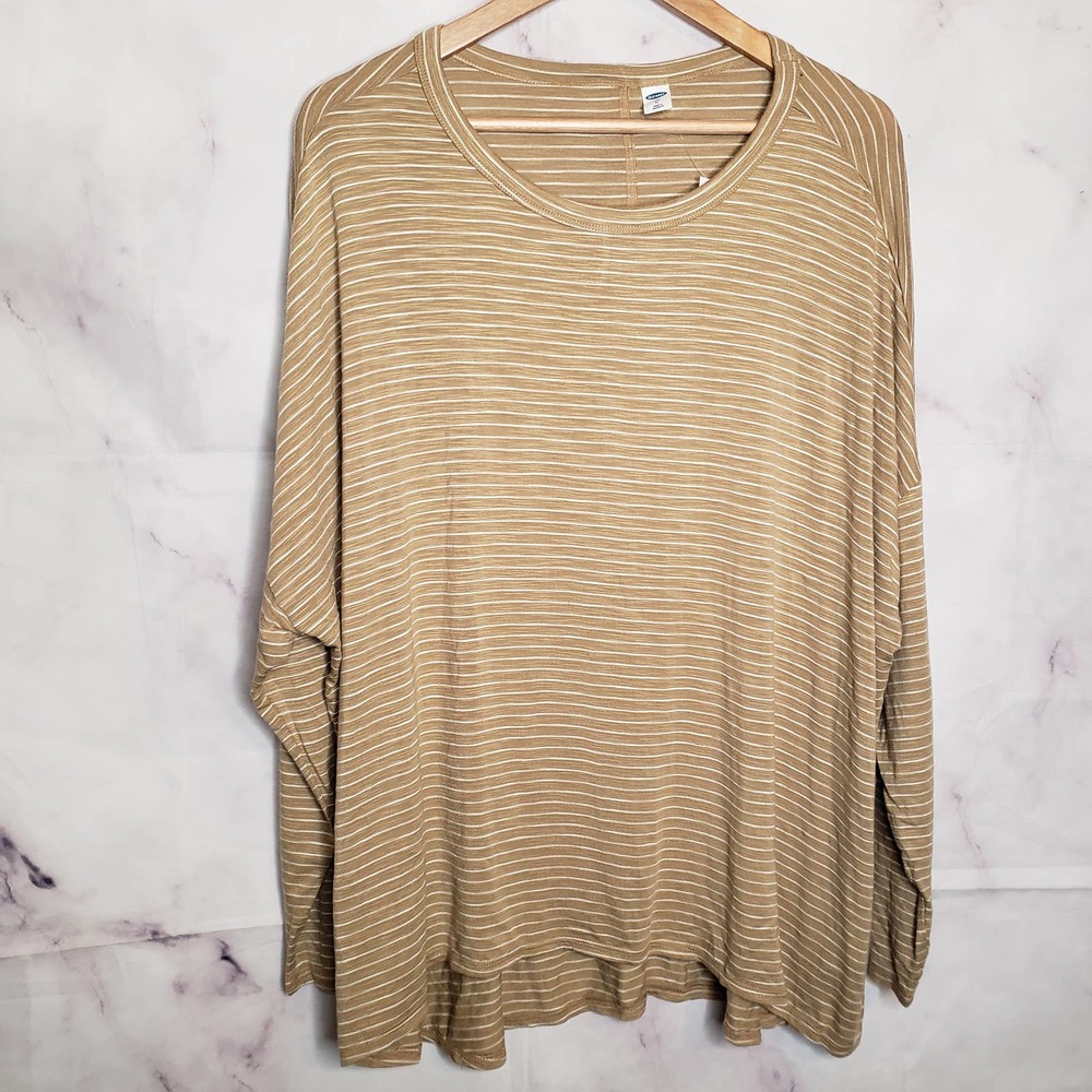OLD NAVY Luxe Tan Stripe Long Sleeve Blouse XL